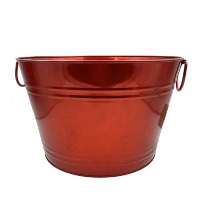 China Viable High Quality Red Round Large Capacity Metal Wine Beer Bar Tub Party Ice Buckets Drink Tubs With Handle for sale