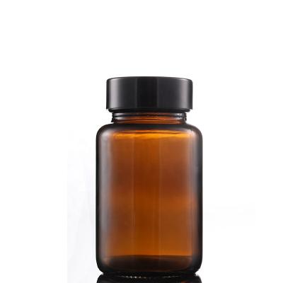 China Classic Personal Care Plastic Cap 120ml Mouth Bottle Medicine Packing Bottle Amber Glass Wide Pill Bottle for sale