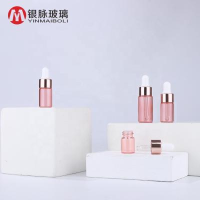 China 2021 Mini Personal Care Pocket Bottles Screw-On Dropper 1ml 2ml 3ml 5ml Clear Rose Gold Caps 10ml Glass Vial for sale