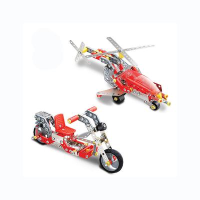 China DIY TOY Kids building blocks 3d metal helicopter model airplane set kits interlocking toy for sale