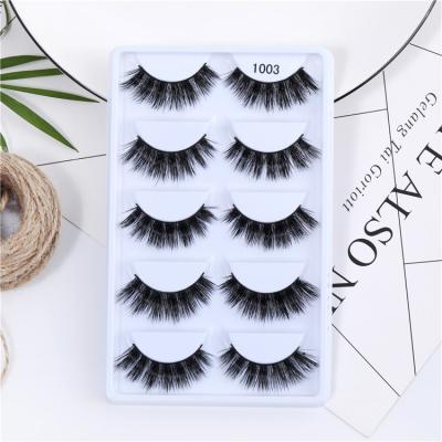 China Flexible Mink Eyelashes 5 Pairs 3d Mink Lashes Long Full Natural False Eyelash Strip Wick Makeup Eyelash Extension 1003 for sale