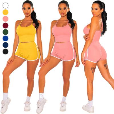 China 2021 Breathable New Style Summer Sports Suit Biker Shorts Set Woman Sportswear Crop Top And Shorts 2 Two Piece Set For Women for sale