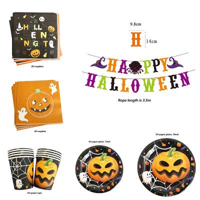 China Wholesale Happy Party Paper Decoration Theme Halloween Banner Napkin Paper Plate Cup Tablecloth Supplies for sale