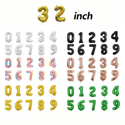 China 32inch Party Number Aluminum Foil Rose Gold Silver Black Green Balloons Wholesale Supplies Party Decoration for sale