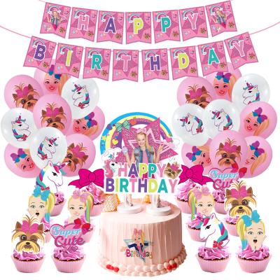 China JOJO Girl Pink Princess Party Paper Decoration with Happy Birthday Flag Balloon for sale