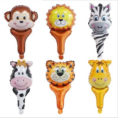 China Aluminum Foil Cartoon Stick Hand Held Foil Balloons Animal Head For Event Gifts Kids Toys for sale