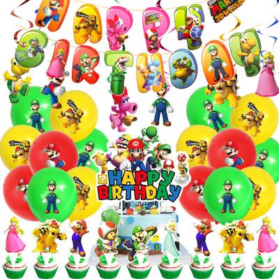 China Latex Paper Mario Theme Party Set with Happy Birthday Banner Balloon Cake Topper for Kids Birthday Party Supplies for sale