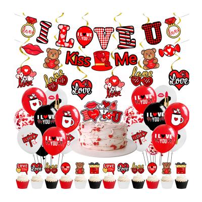 China Red and Black Valentine's Day Letter Paper Banner I LOVE YOU Wedding Room Party Decoration for sale