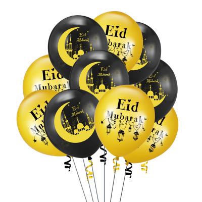 China Hot Sale Latex Black And Gold Eid Mubarak Latex Balloon Supplies Wholesale Ramadan Decorations for sale