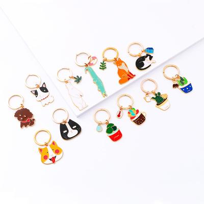 China Hot Europe Style Cartoon Animals Cactus Flower Series Grass Collection Custom Dog Cat Metal Keychain for sale