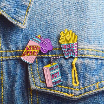 China Wholesale High Quality Europe QY Cartoon Series Chips Shape T-shirt Brooch Badge Pins for sale