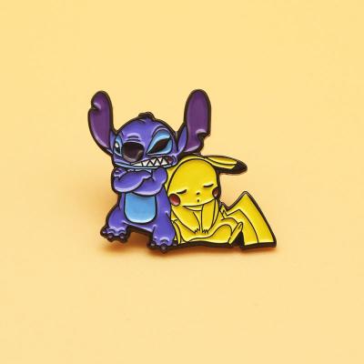 China Custom Europe Anime Stitch and Brooches Pin Cartoon Cute Lapel Pikachu Enamel Pin for sale