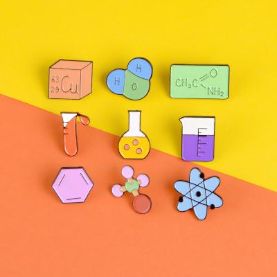 China Europe Chemical Science Enamel Pin Molecule Element Model Brooches Chemical Equation Reverse Pin Badges Reverse Pin Brooches for sale