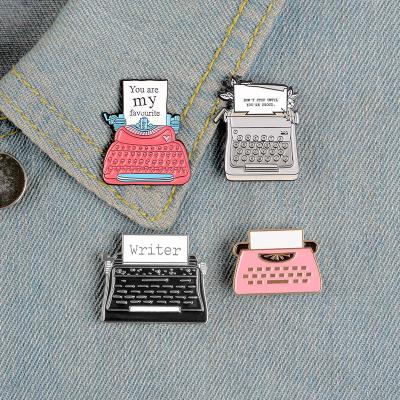 China Europe Typewriter Enamel Pin Vintage Writing Brooches for Pin Badge Lapel Pins Badge Brooch Cartoon Fun Jewelry Lapel Backpack Clothes for sale