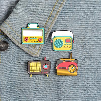 China Europe Retro Cartoon Radio Enamel Pins Collections 80s Old-School Music Player Broadcasting Badge Lapel Pins Brooches for sale