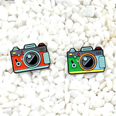 China Cute Colorful Europe Cartoon Camera Shape Alloy Brooch Light Weight Clothes Pin Badge Enamel Lapel Pins for sale