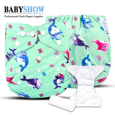 China Printed Reusable Cartoon Baby Diapers+Microfiber Pocket Inserts Assembly Newborn Diapers for sale