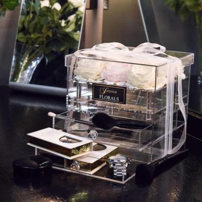 China Promotional Large Luxury Acrylic Flower Box Stored Clear Acrylic Flower Box With Drawer Rectangle Acrylic Packing Box for sale