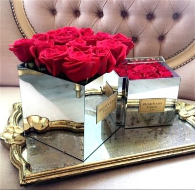 China Mordern 9 Holes Square Acrylic Flower Box With Mirror Acrylic Rose Box for sale