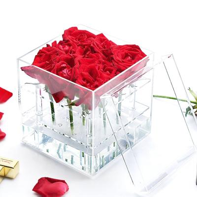 China Mordern High Quality Clear Square Waterproof 9 Holes Preserved Rose Acrylic Flower Box Acrylic Rose Gift Box for sale