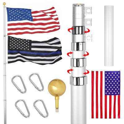 China For Residential CYDISPLAY 30ft Sliver Aluminum Retractable Flag Pole For Outdoor Adjustable Flagpole for sale