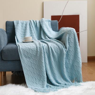 China High Quality 100% Polyester Anti-Static Hand Knitted Chunky Knit Soft Throw Blanket Covering for sale