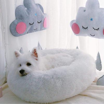 China Waterproof Luxury Fashion Faux Fur Fluffy Donut Around Hug Pet Beds Accessories Cat Dog Pet Bed For Cats for sale