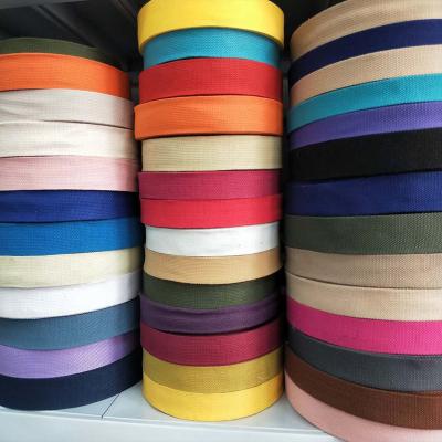 China Polyester Elastic Colorful Cotton Tapes Webbing Cotton For Bags Garment Bag Strap Grain Canvas Ribbon Polyester Cotton Webbing for sale