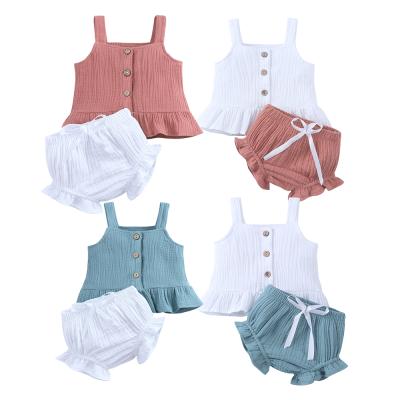 China Wholesale Summer Breathable Sleeveless Newborn Baby Little Kids Clothing Child Cotton Short Sets for sale