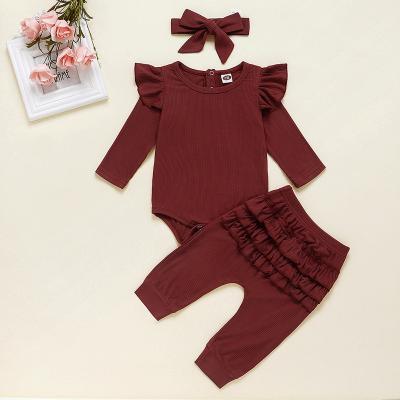 China Breathable Spring And Autumn Cotton Romper Baby Girls Clothing Floral Long Sleeves Dress Rompers Lace Up Red Ruffle Pants Sets for sale