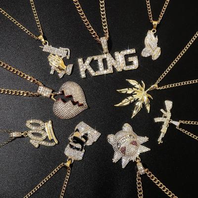 China Full Diamond Pendant Boys Letter Hip Hop Women Necklaces Punk Opp Bag Of Miami Cross Necklace Fashion Punk Jewelry 18K Gold for sale