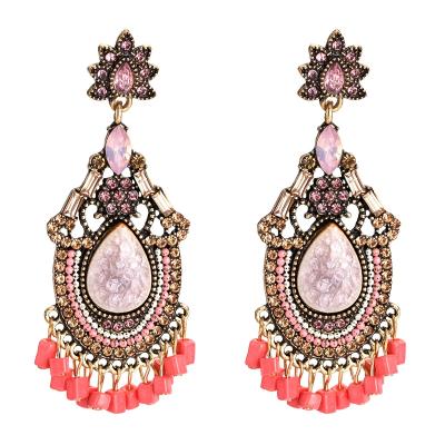 China European and American BOHEMIA diamond inlaid Bohemian earrings fashion jewelry resin tassel earrings female multi-layer earrings for sale