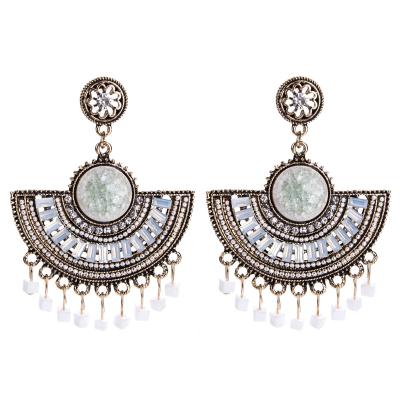 China BOHEMIA European and American fan temperament multi-layer rice beads with diamond earrings tassel fashion jewelry female wholesale for sale