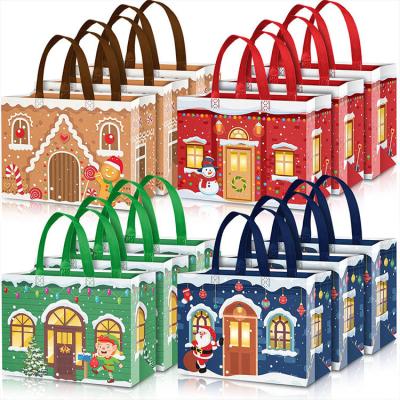 China 12Pcs Christmas Handled Tote With Handles House Style Gift Bag Reusable Waterproof Grocery Bags Nonwoven Bags For Christmas Ho for sale