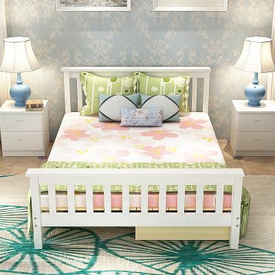 China Modern Cheap White Color Pine Wood Kids Bed Bedroom 150cm Wooden Bed for sale