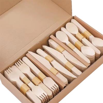 China Kids Disposable Wooden Creative Dessert Set Flatware Gift Box Handle Fork Handle Fork Cutlery for sale