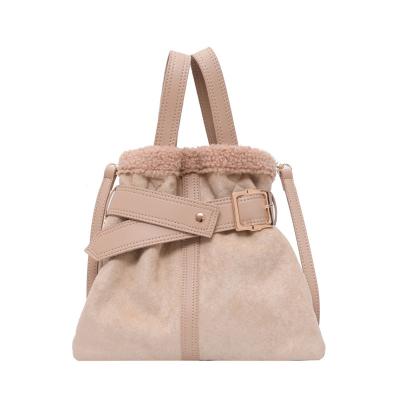 China 2021 Winter Stripe Canvas Handbags Lambswool Bag Women Suede Leather Hot Selling Handbag Felt Shoulder Bag for sale