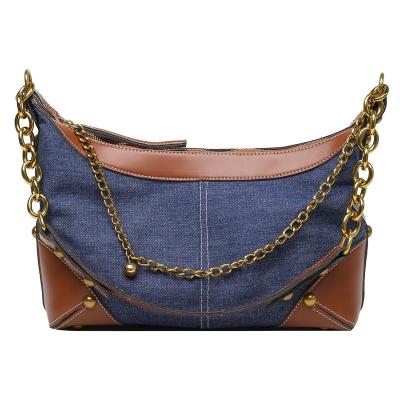 China 2021 Newest Fashionable Denim Women Shoulder Bag Denim Cross - Body Tote Bag Large Fashion Chain Handbag for sale