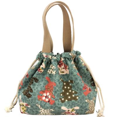 China Travel Cloth Lunch Bag Drawstring Canvas Cat Printing Eco Friendly Ladies Japanese Lunch Bags For Work for sale