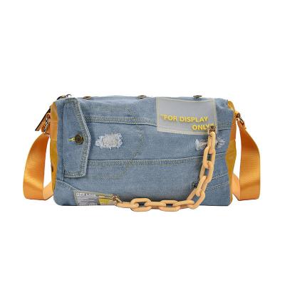 China Denim Girls Overnight Bag Fashionable Jean Cloth Women Travel Yoga Stylish Cross - Body Denim Duffel Bag With Strap for sale