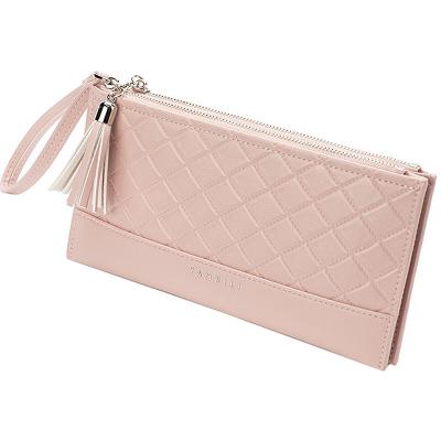 China RFID Hot Pink Pinch Classic Ladies Zipper PU Leather Luxury Women Wallet With Wristband for sale