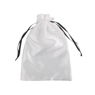 China Custom Gift Satin Hair Bundle Bags Wig Pouch White Drawstring Satin Wholesale Bags For Hair Bundle for sale