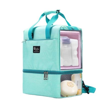 China Water Resistant Diaper Bag Double Layer Baby Diaper Backpack Travel Polyester Diaper Bag Adult for sale