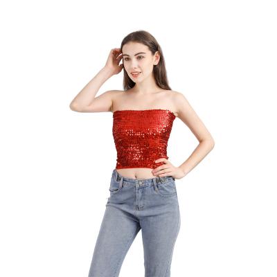 China Viable fashion hot sexy stretch knitted nightclub bar women apparel step A strapless sequins on chest for sale