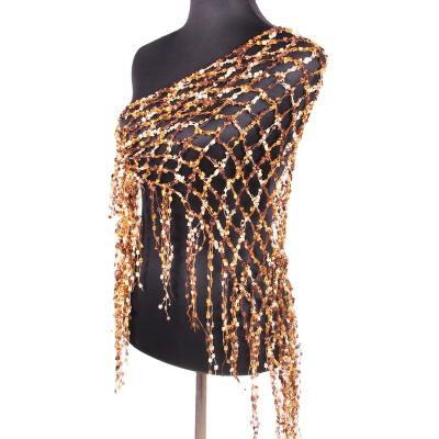 China Fashion New Fashion Polyester Hand Woven Triangle Lattice Hollow Shawl Tassel Triangle Scarf for sale