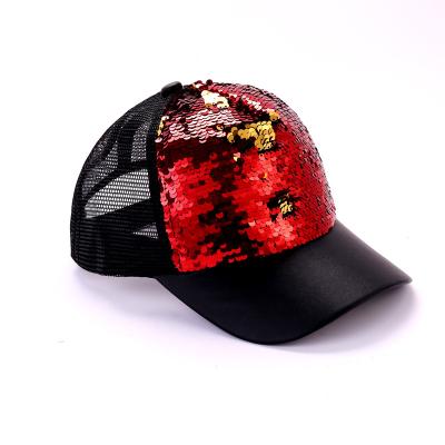 China Double color sequin baseball cap unisex durable eco-friendly sequin baseball cap girl summer sports network network ponytail hat sequins hat for sale