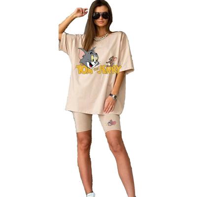 China Anti-Wrinkle Anti-Wrinkle Summer Short Sleeve Women's Loose T-Shirt Shorts Suit Cotton T-shirt Women for sale