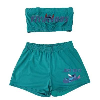 China Custom LOGO Cotton Wrapped Chest Shorts Custom Made 2 Piece Anti Wrinkle Women's Shorts Sets For Women Sports Two Piece Bra for sale