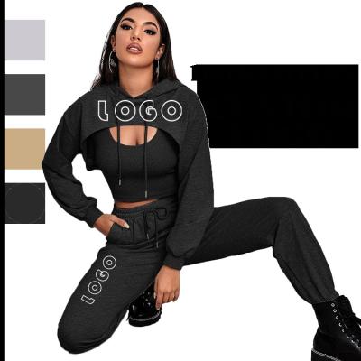 China Anti-wrinkle.Anti-pilling.Breathable.Sustainable Logo Solid Color Hoodie Suspenders Custom Made High Quality New Design Anti-wrinkle.Anti-pilling.Breathable.Sustainable Pants 3 Piece Set For Women Fitted Le ladies sweatsuit tracksuit for sale