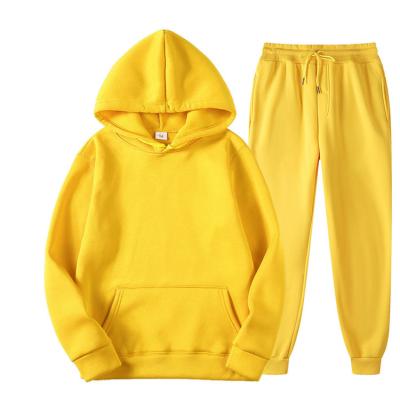 China 2021 Custom Anti Wrinkle Embroidery Logo Solid Color Cotton Sportswear Set Hoodies 2pcs Set Sweatpants For Men for sale